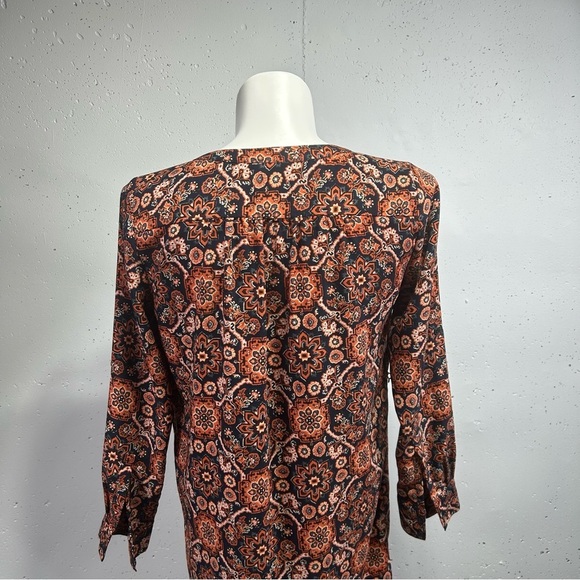 LOFT Women's Orange Floral Print Long Sleeve Mini Shift Tunic Dress MP - Picture 7 of 8